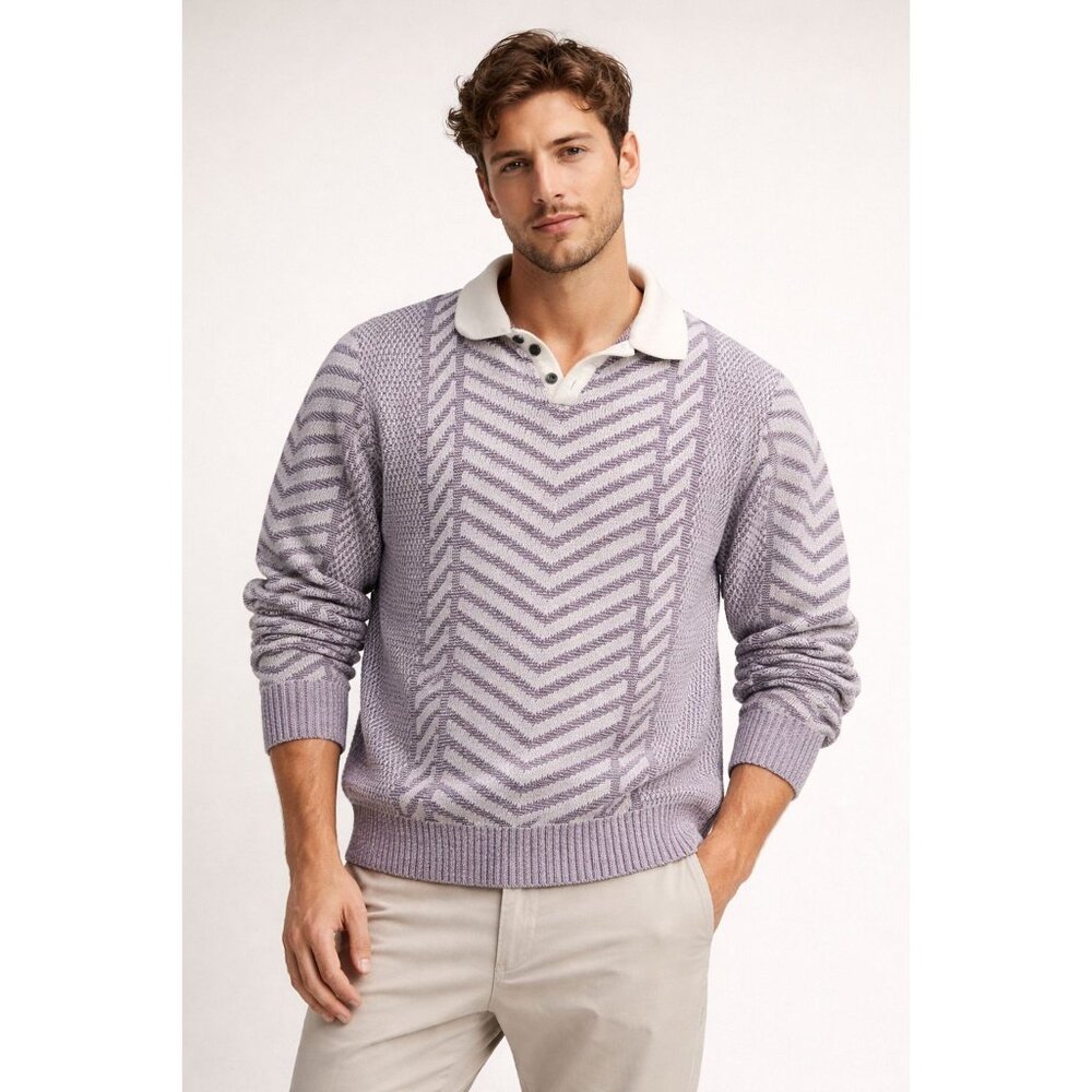 Royal Prestige Purple Chervon Long Sleeve V Neck Sweater Size XL Vintage 90s